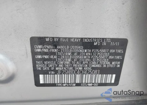 2012 Subaru Forester 2.5X Premium from USA, damaged, VIN JF2SHBDC4CH425083